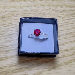 RING SIZE 7 RED by LIND STERLING 925 1 CT ROUND CREATED RUBY VINTAGE  VALENTINE
